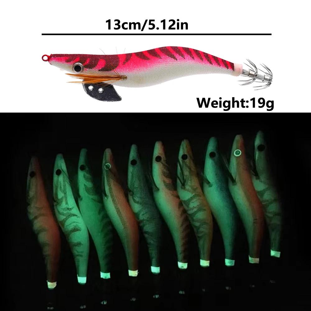 10 Leurres Calmar Appât Crevette avec Hameçon et Yeux 3D Luminescents pour Pêche en Mer