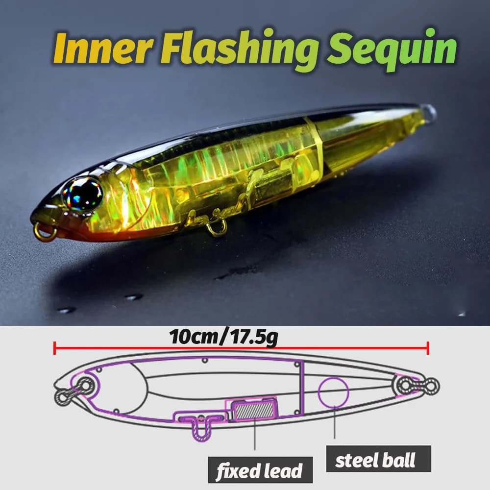 Leurre flottant GOBAIT 17,5g 10cm pour pêche topwater en surface avec animation walk the dog et