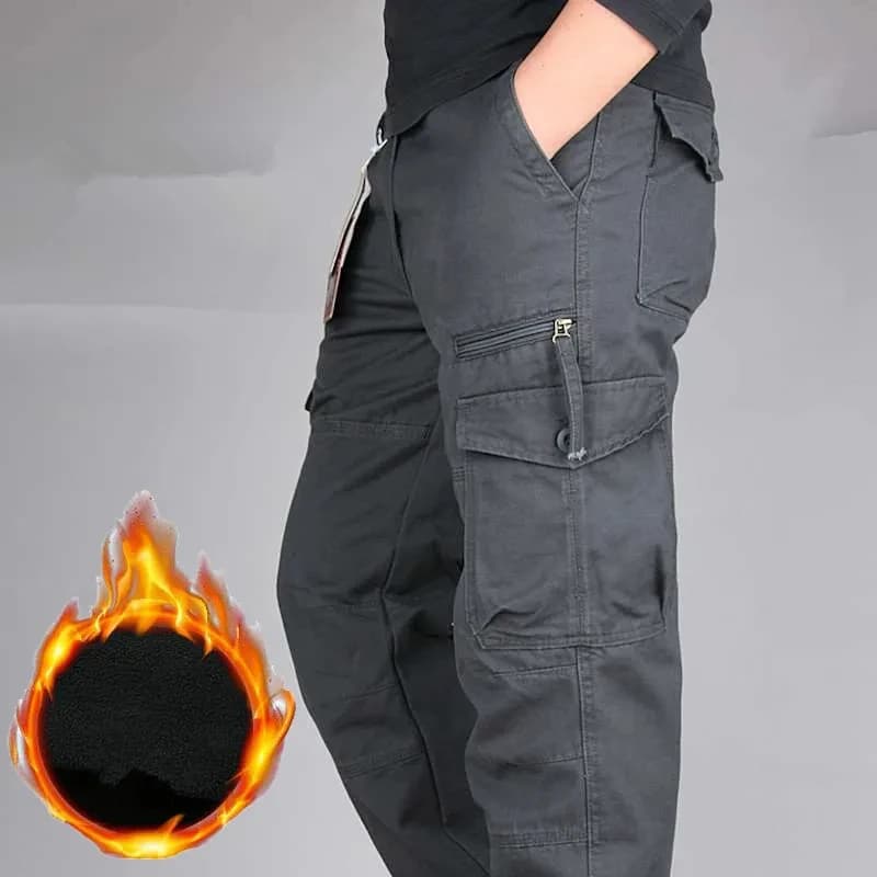 Pantalon cargo hiver double couche polaire pour pêche en eau froide - Camouflage épais et chaud