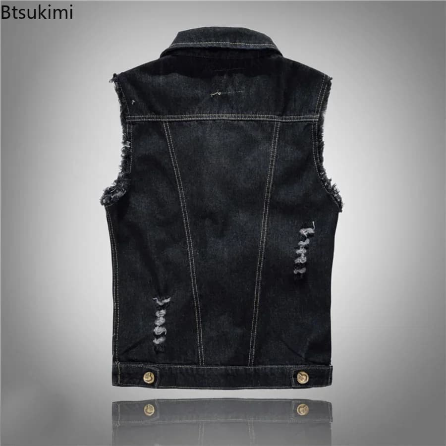 Veste sans manches en jean délavé pour homme, style cowboy et extérieur, bleu ou noir