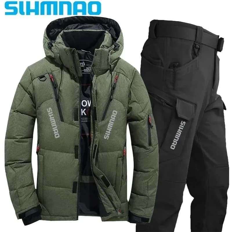 Combinaison pêche hiver 2026 coupe-vent capuche - Veste duvet oie outdoor chasse camping vélo