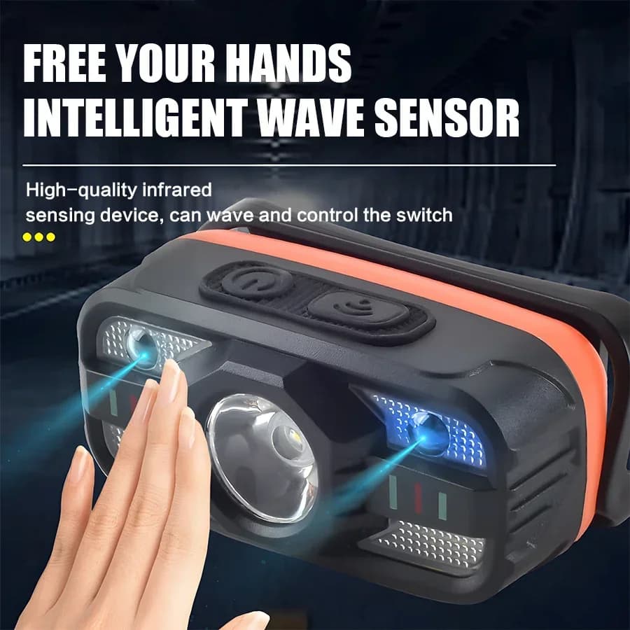 Lampe frontale pêche 6 modes LED rechargeable USB portable avec batterie intégrée pour camping
