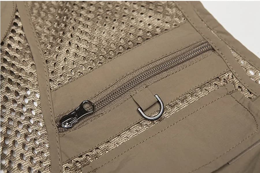 Gilet pêche grande taille mesh respirant multi-poches cargo séchage rapide pêche sportive été