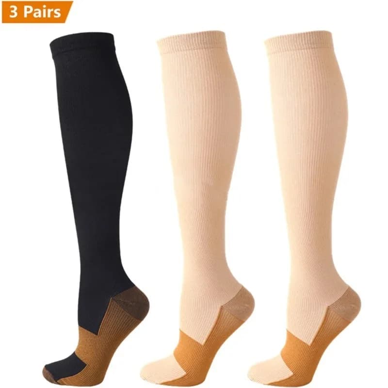 3 paires chaussettes compression cuivre 15-20 mmHg anti-fatigue soulagement douleurs pêche