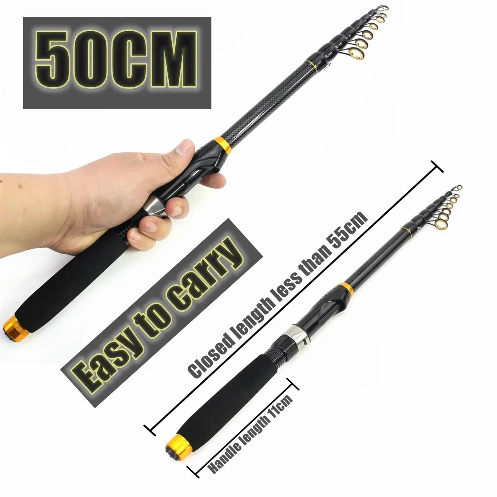 Canne pêche télescopique portable 1.8m-3.6m fibre carbone pour carpe truite et pêche plage