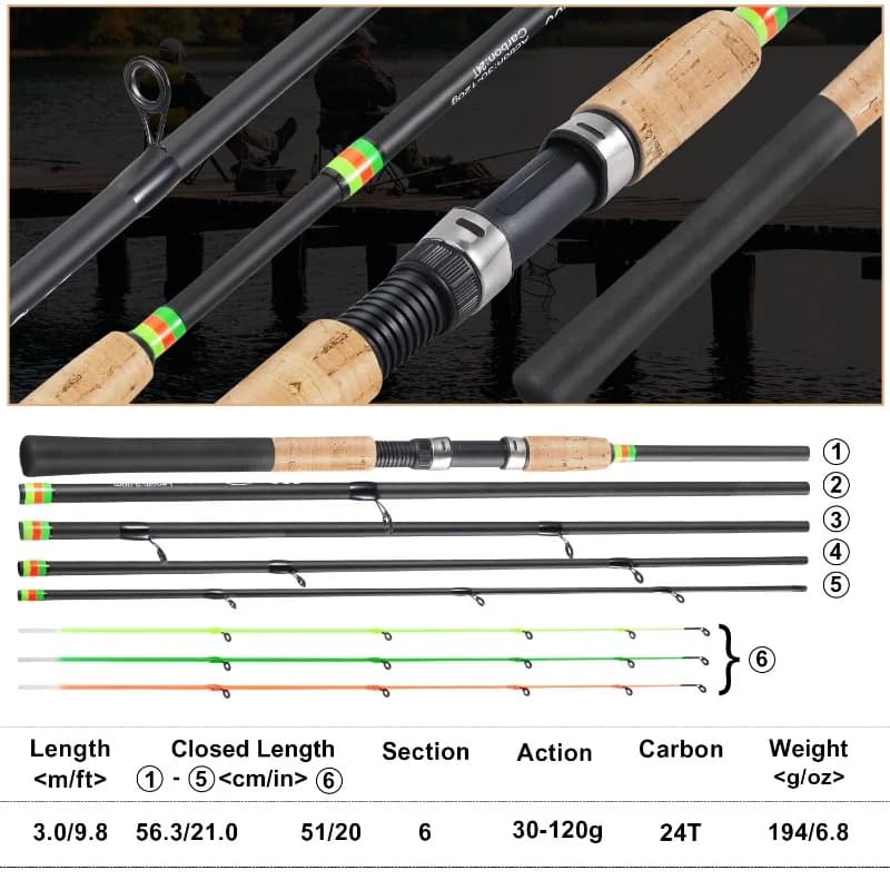 Canne feeder Sougayilang 3m manche liège carbone power L M H travel rod carp feeder pêche