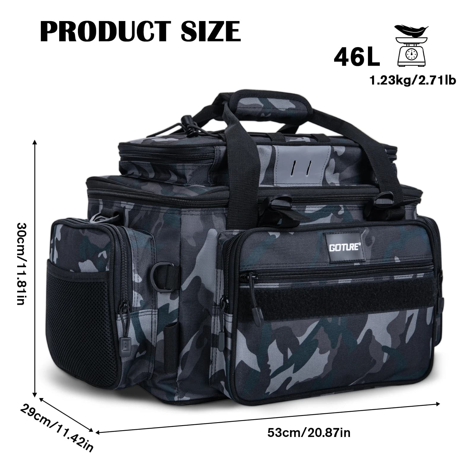 Sac de pêche étanche Goture 37x24x29cm - Backpack multifonction grande capacité pour leurres et accessoires