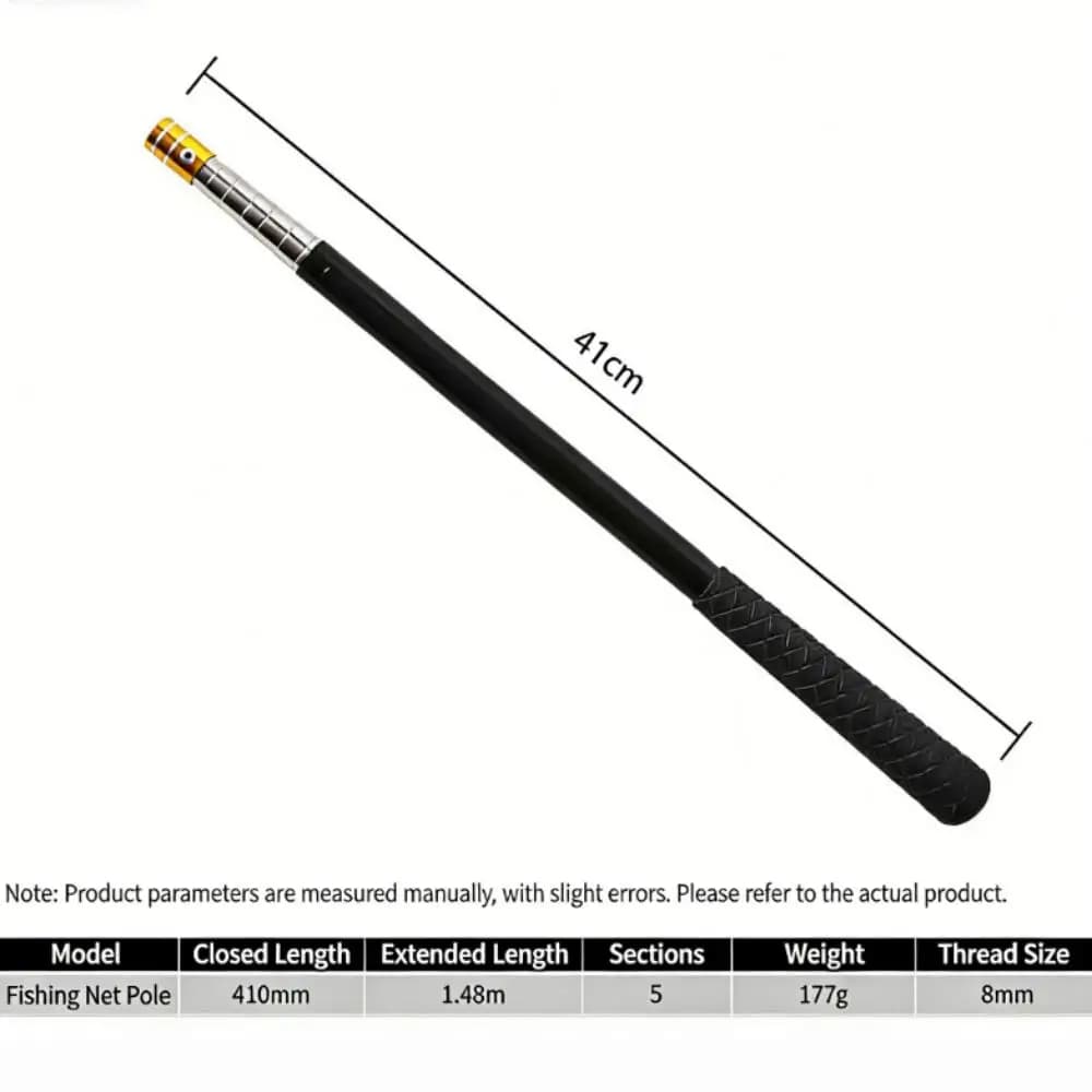 Manche de filet de pêche télescopique en acier inoxydable, outil robuste et durable pour pêcheur exigeant