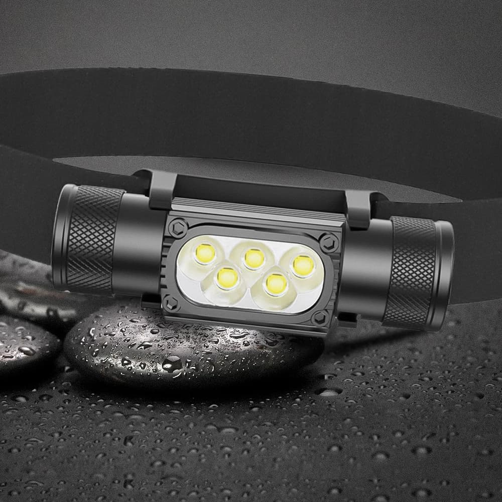 Mini lampe frontale LED 1920LM 7000-8000K batterie 18650 mémoire USB-C pêche