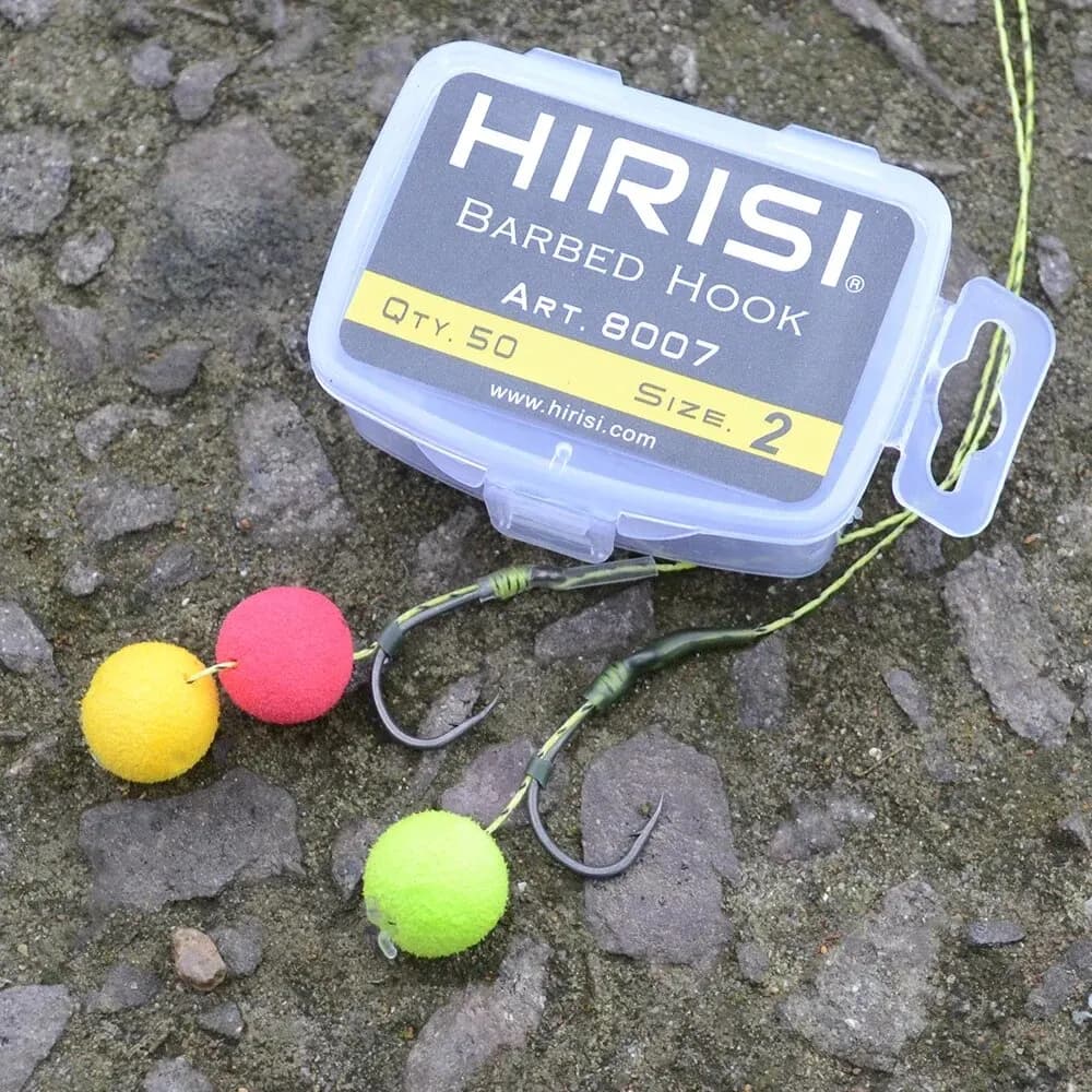 Hameçons carpe barbelés Hirisi 50 pièces - Acier carbone haute qualité avec œillet anneau tailles 2/4/6/8