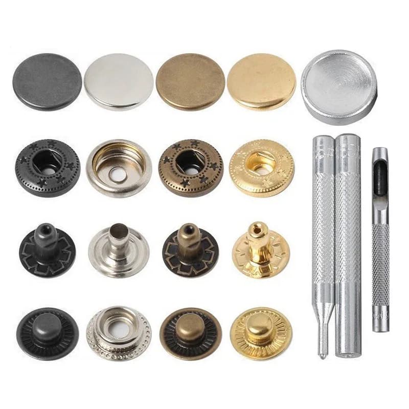 Kit 50 pressions métal 10mm 12mm 15mm outils installation couture DIY vêtements cuir snaps
