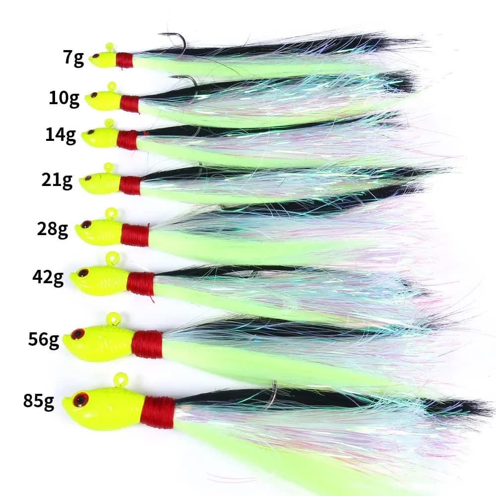 Têtes Plombées Bucktail 7-56g avec Poils Cerf - Leurre Jigging Plume Œil 3D Pêche Mer et Rivière