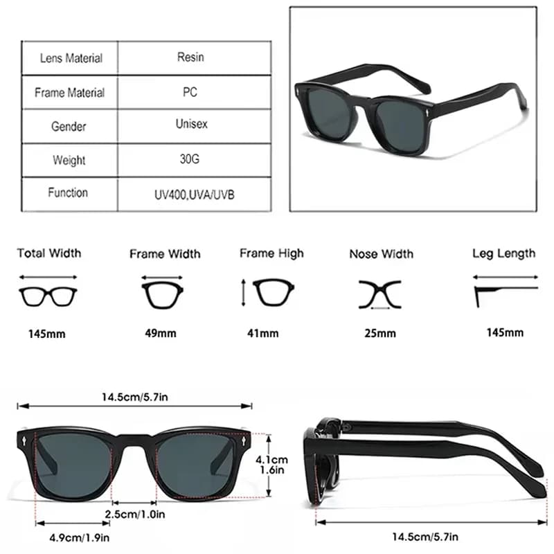 Lunettes carrées rétro rivets dégradé vert noir fashion UV400 femmes hommes pêche