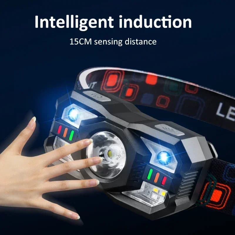 Lampe frontale à détection infrarouge rechargeable étanche pour pêche et camping nocturne