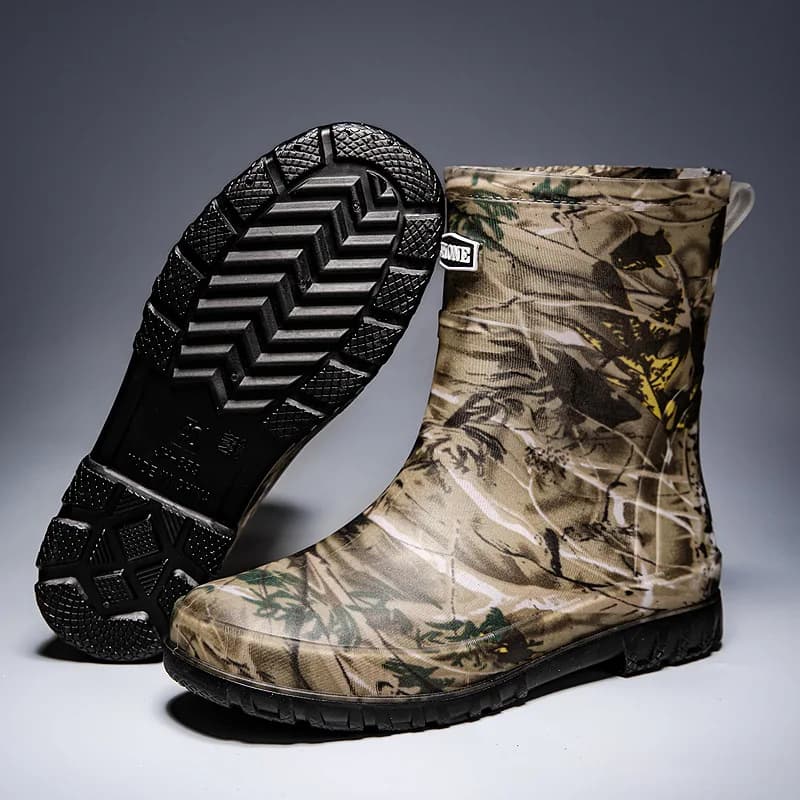 Bottes de pluie camouflage mi-mollet homme printemps automne pêche chasse montagne antidérapantes