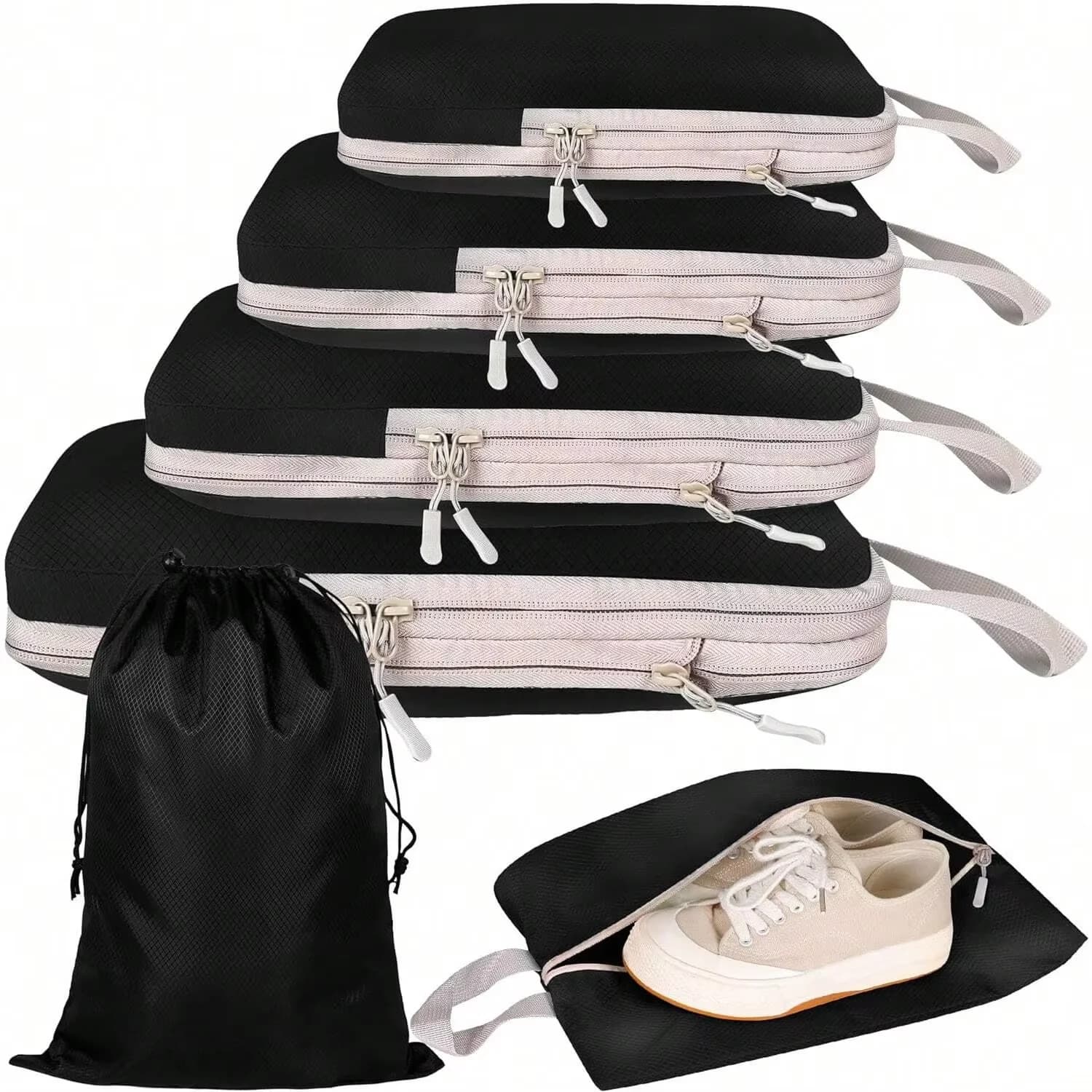 Lot 4/6 cubes de rangement voyage compressibles étanches - Organisateur valise nylon portable Ryanai