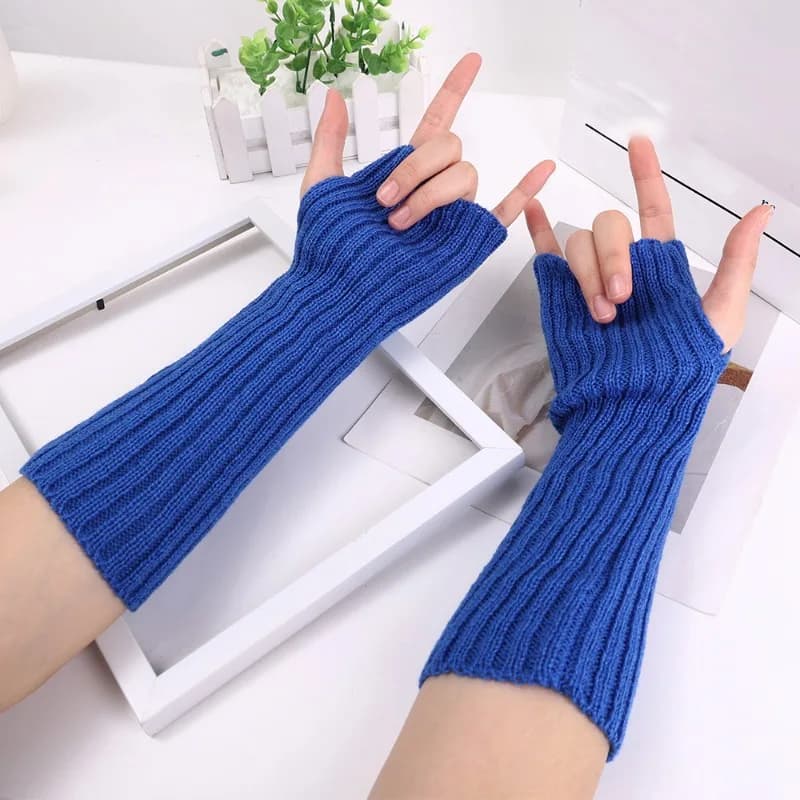 Gants bras longs doigts libres tricotés colorés - Manches chaudes hiver automne acrylique élastique