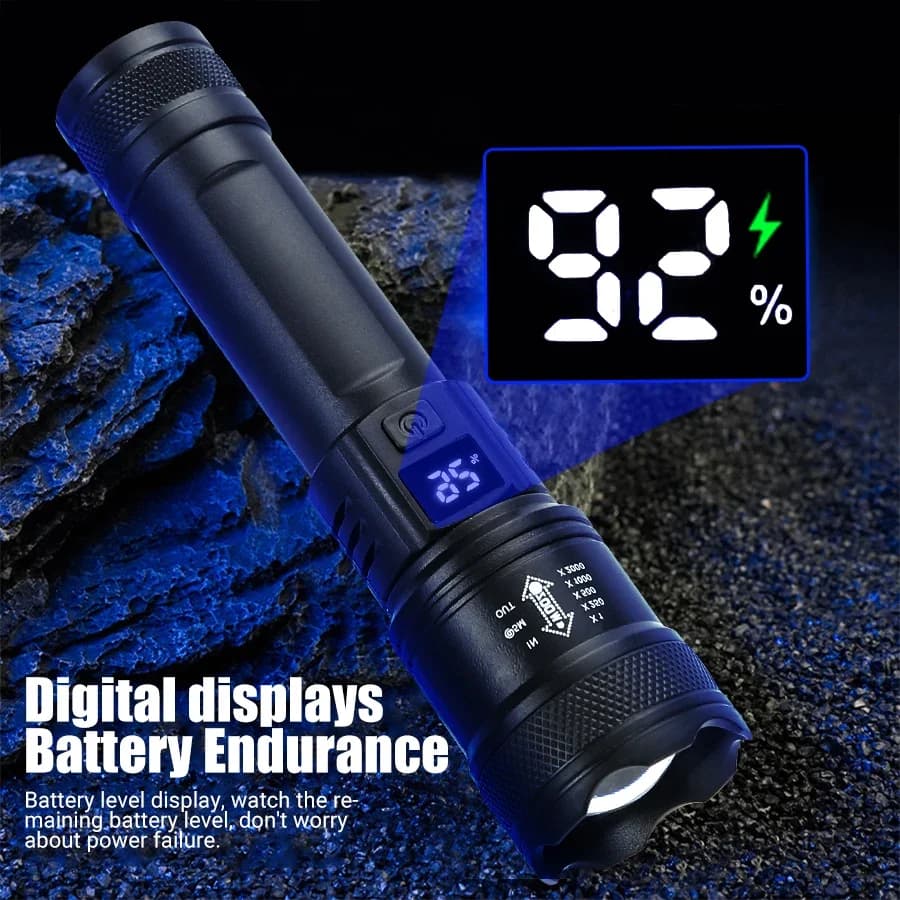 Lampe torche tactique LED 2000LM rechargeable USB - Projecteur zoom pêche camping urgence