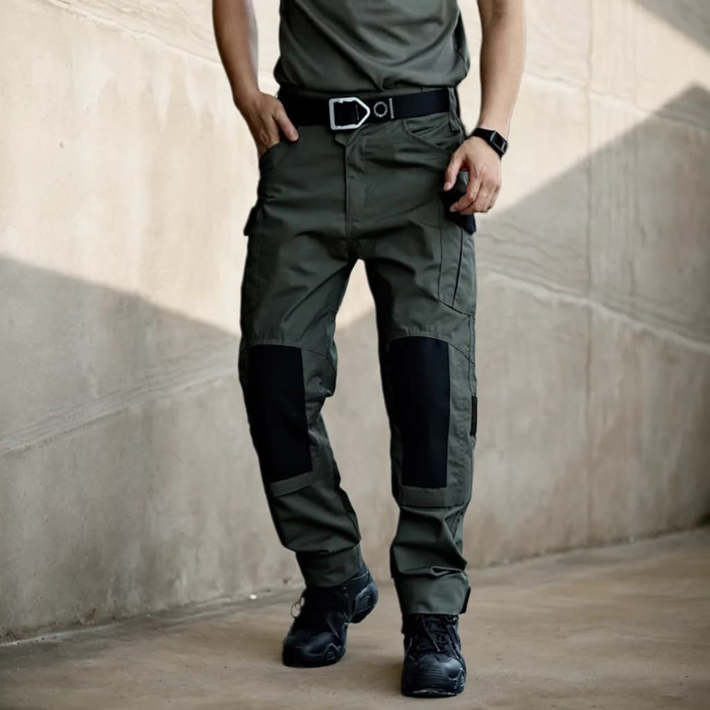 Pantalon cargo tactique résistant homme - Randonnée pêche entraînement multi-poches imperméable T-shirt