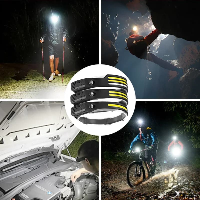 Lampe frontale USB rechargeable induction COB 5 modes pêche détection mouvement