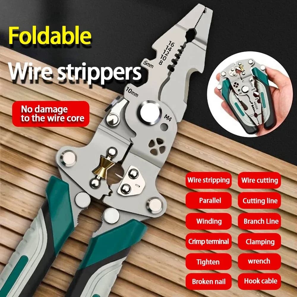 Pince dénudeuse pliable à poulie multifonction pour électricien et pêcheur portable