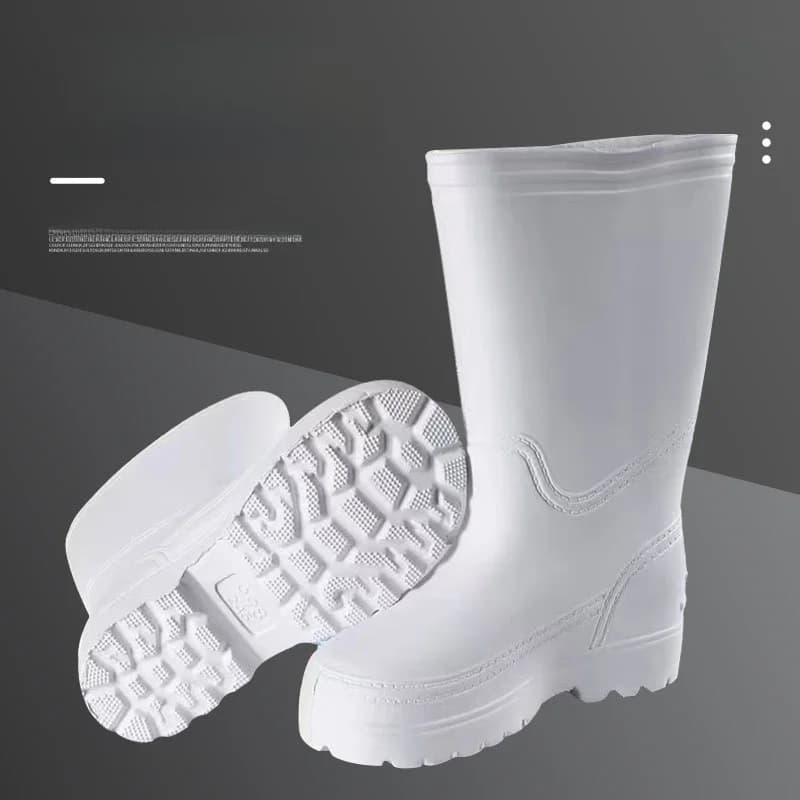 Bottes pluie hautes légères EVA blanc mousse pêche cuisine chaussures aquatiques anti-dérapantes résistantes homme