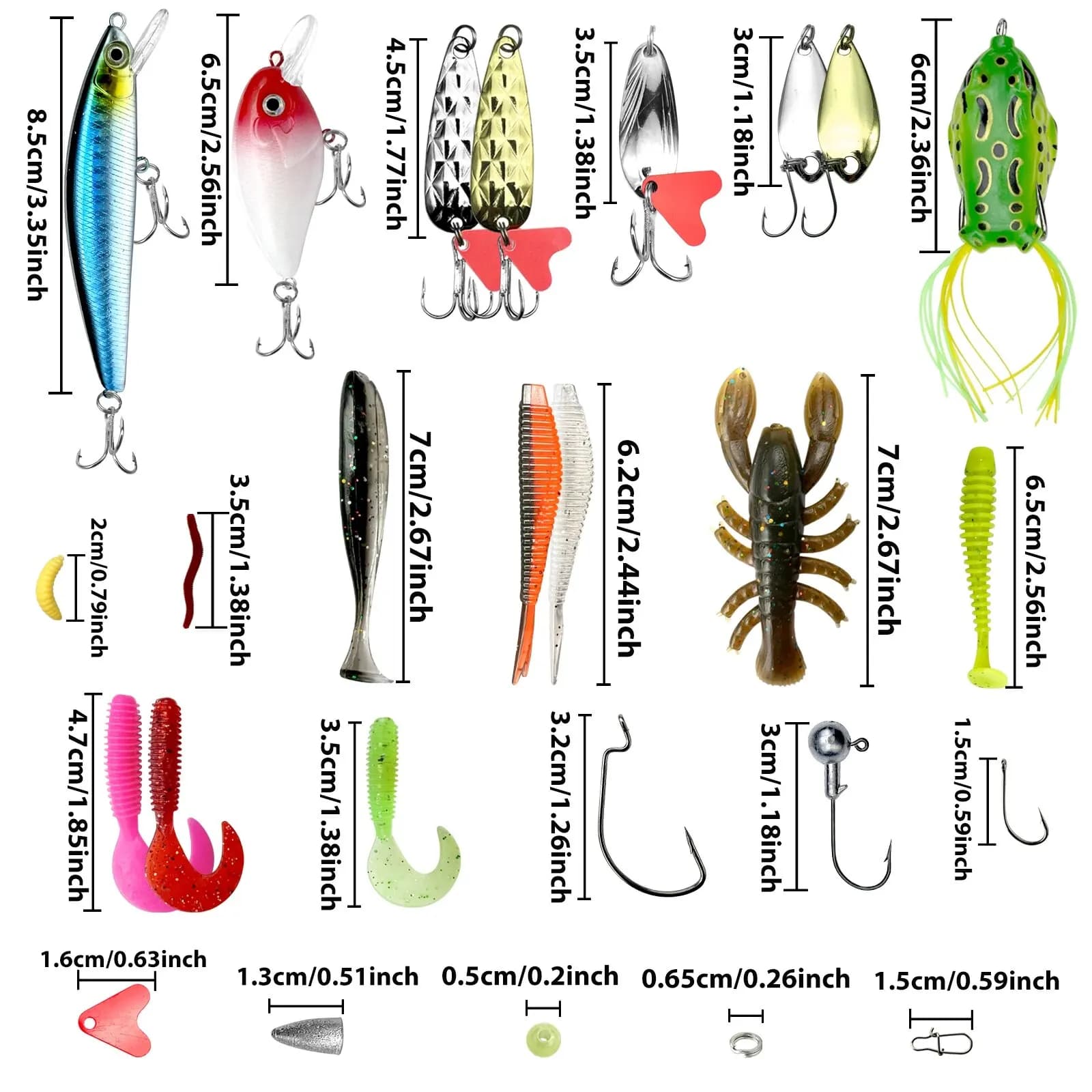 Kit de 84/107 leurres pêche mixte - Ensemble appâts souples et durs pour brochet perche black bass