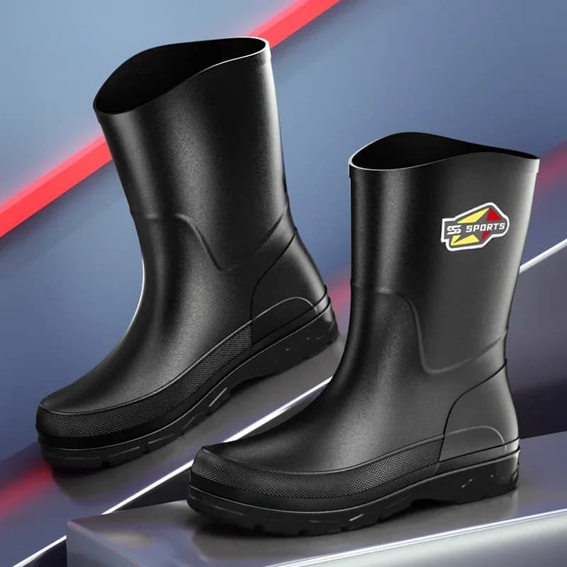 Bottes de pêche homme 25cm noires imperméables antidérapantes grandes tailles PVC écologique