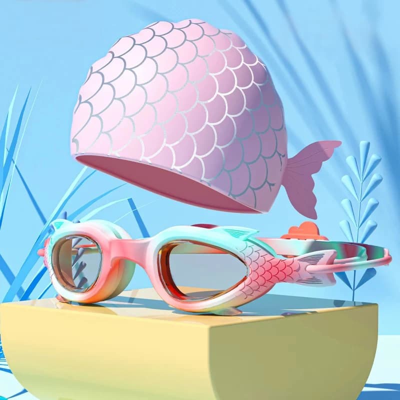 Kit lunettes et bonnet de natation enfants anti-buée étanches en silicone pour apprentissage aquatique