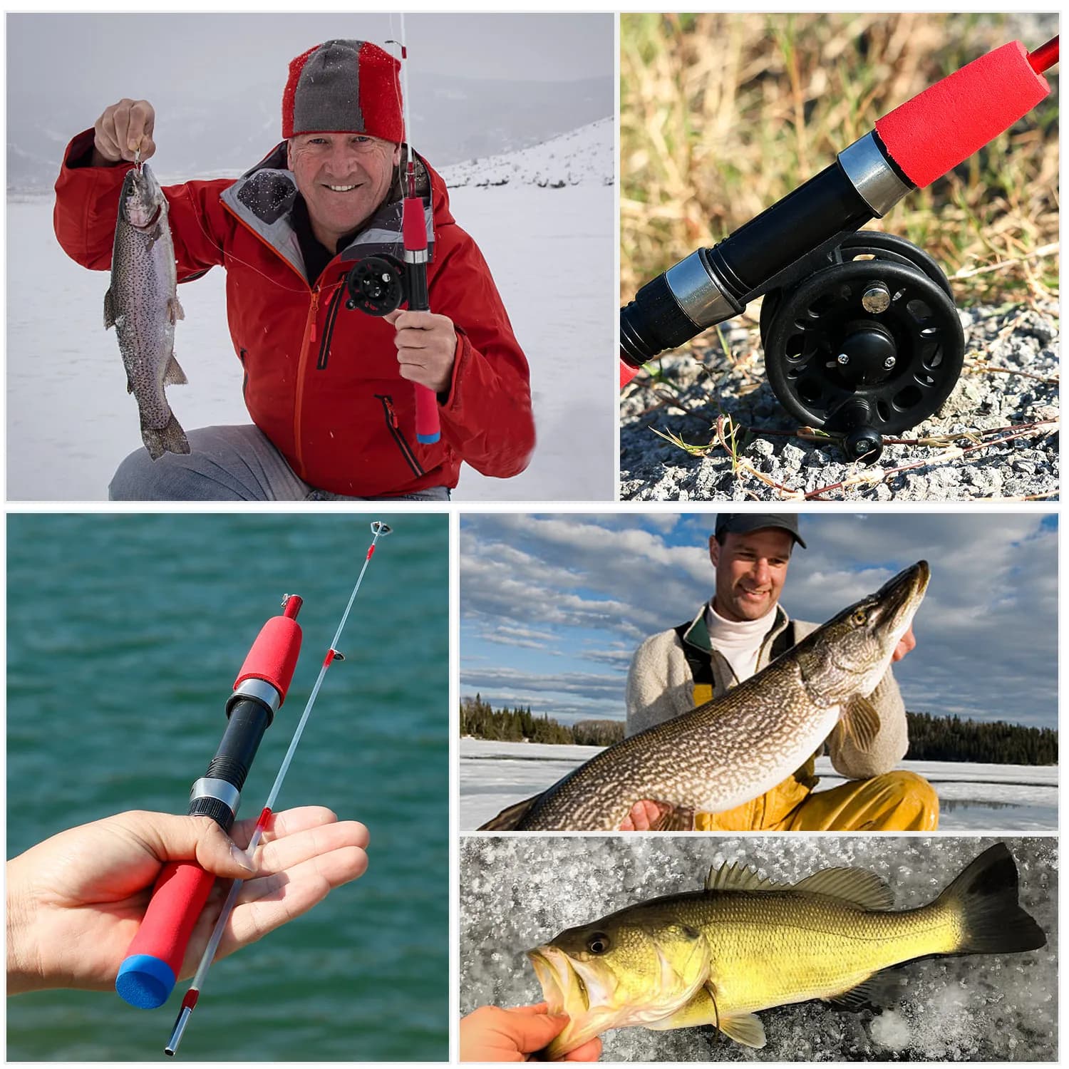 Canne à pêche sur glace Sougayilang 63cm 2 sections ultra légère et portable pour équipement pêche blanche hiver