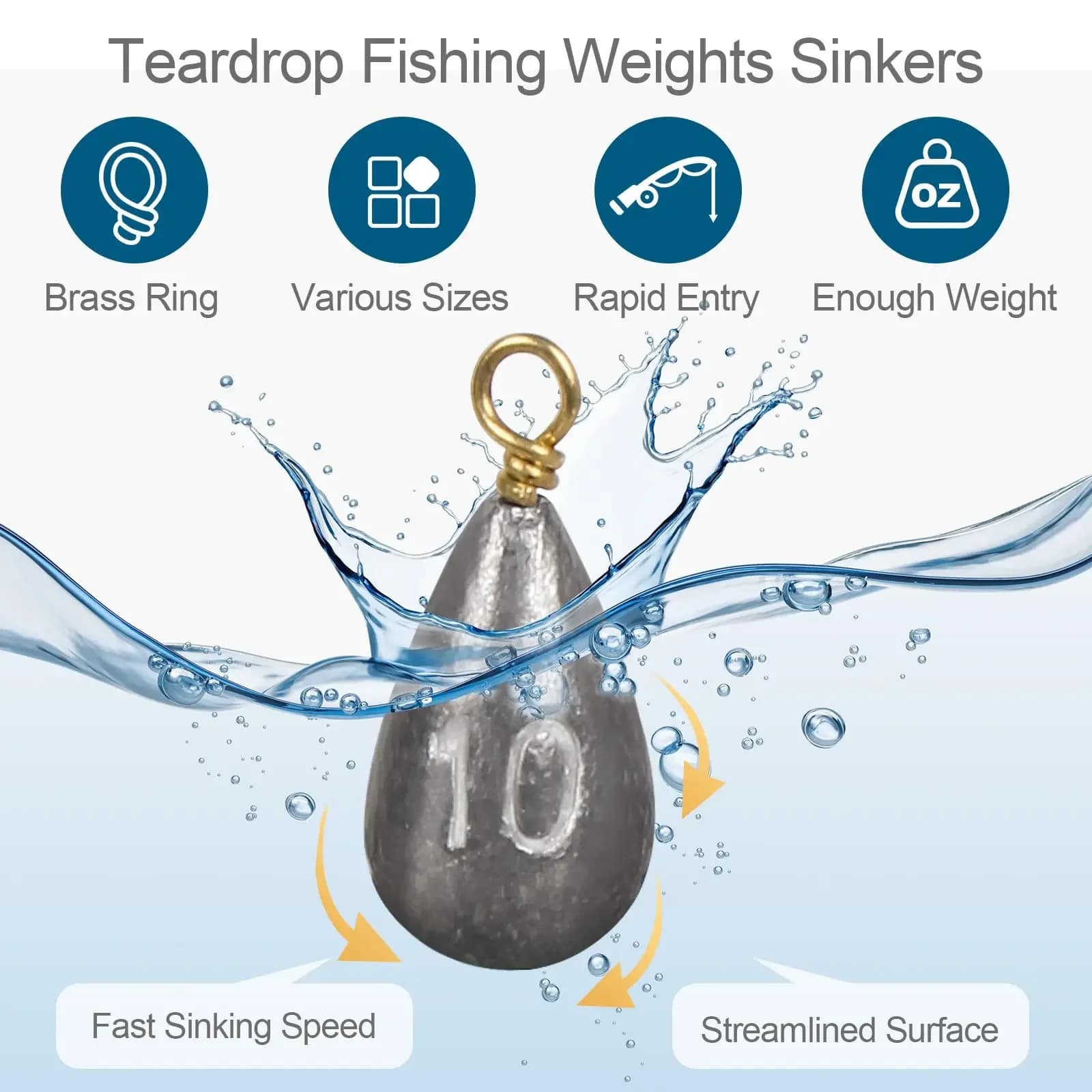 Plombs de pêche 20 pièces 3.5g-14g en forme de larme pour montages Texas, Carolina et bass