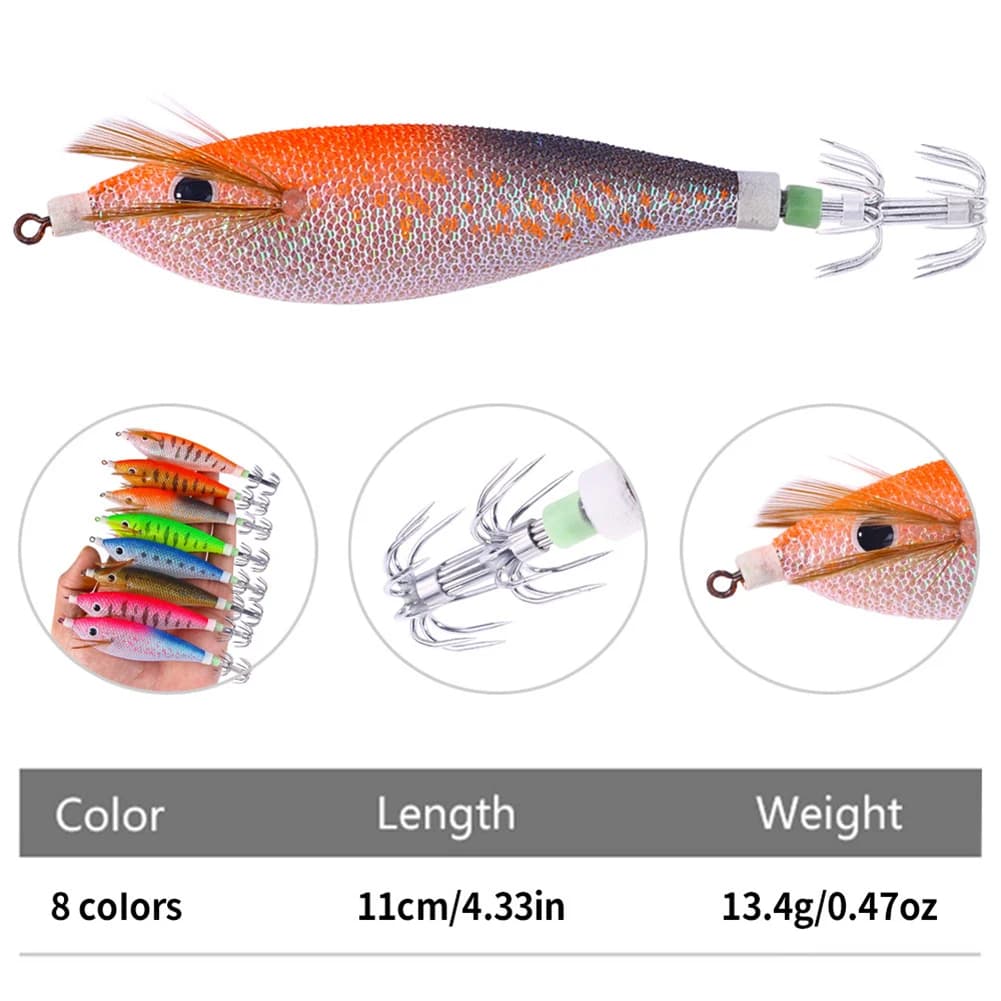 Leurre de pêche lumineux appât calmar crevette seiche 11cm 13.4g avec plomb intégré pour la pêche en mer