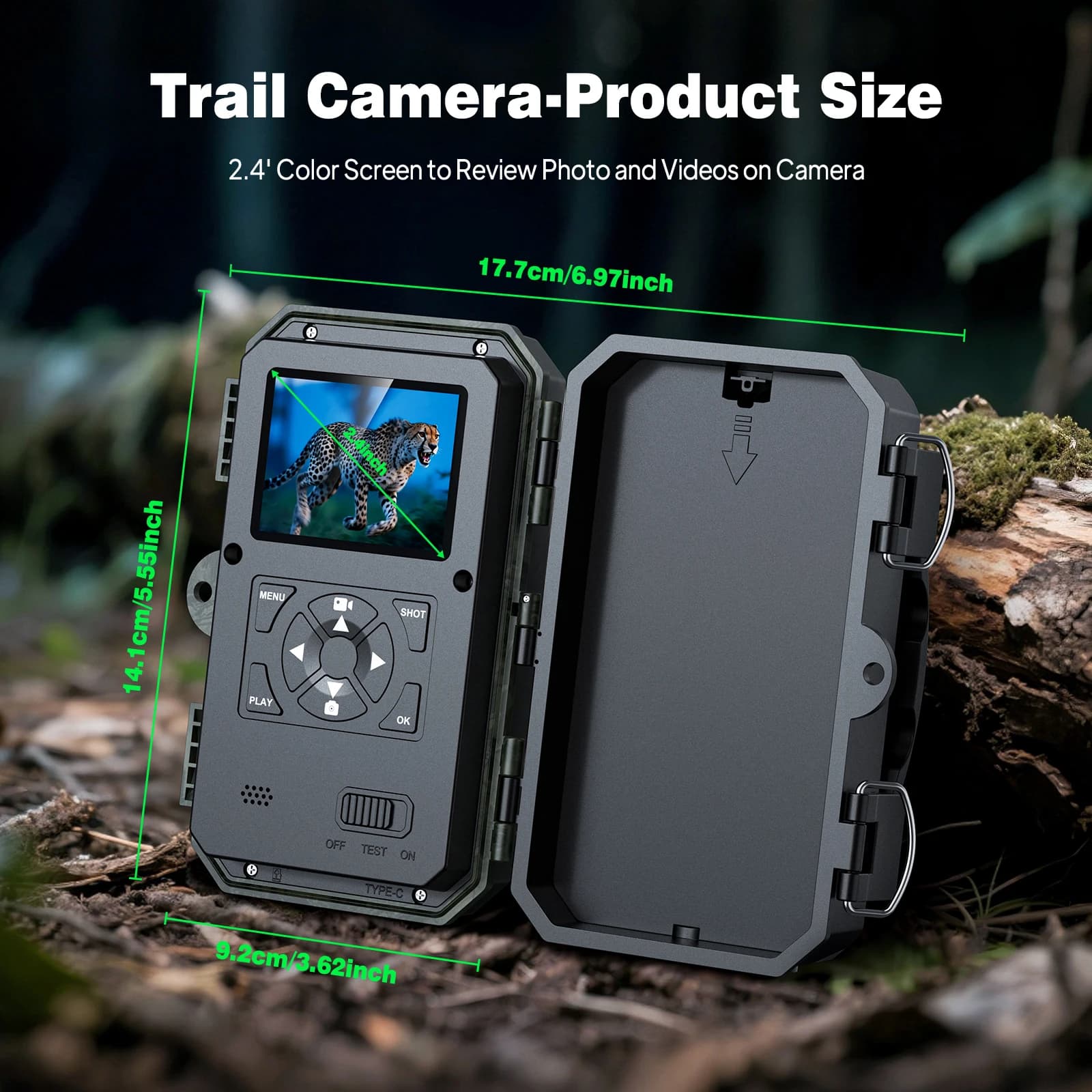 Caméra trail 4K avec déclenchement 0.8s et écran IPS 2.0'' pour reconnaissance animalière extérieure étanche