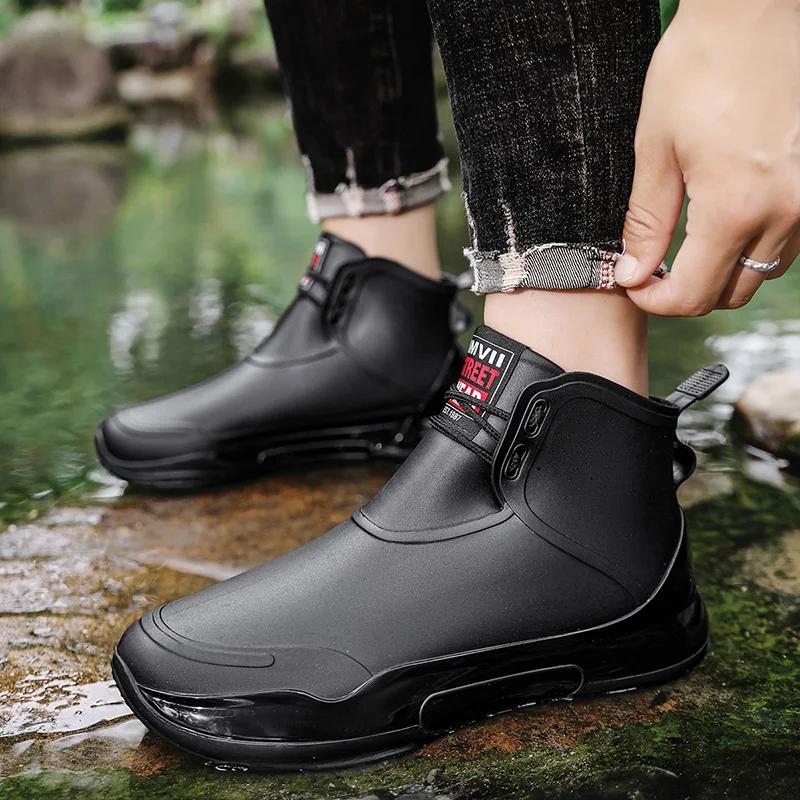 Bottes mi-mollet pêche imperméables hommes 2025 - Chaussures caoutchouc antidérapantes semelle épaisse