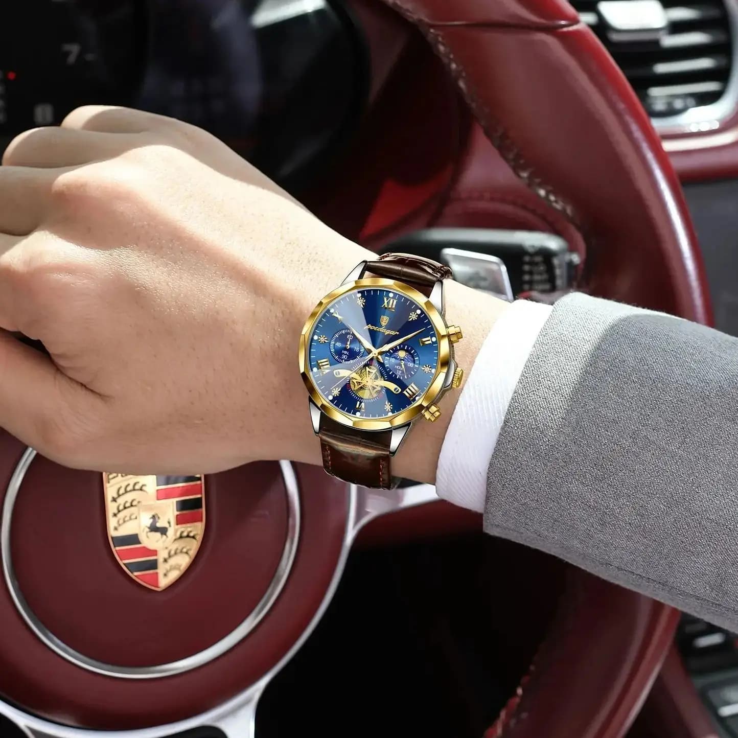 Montre Homme Militaire Luxe Quartz Étanche Luminieuse Chronographe Cuir Sport Élégante