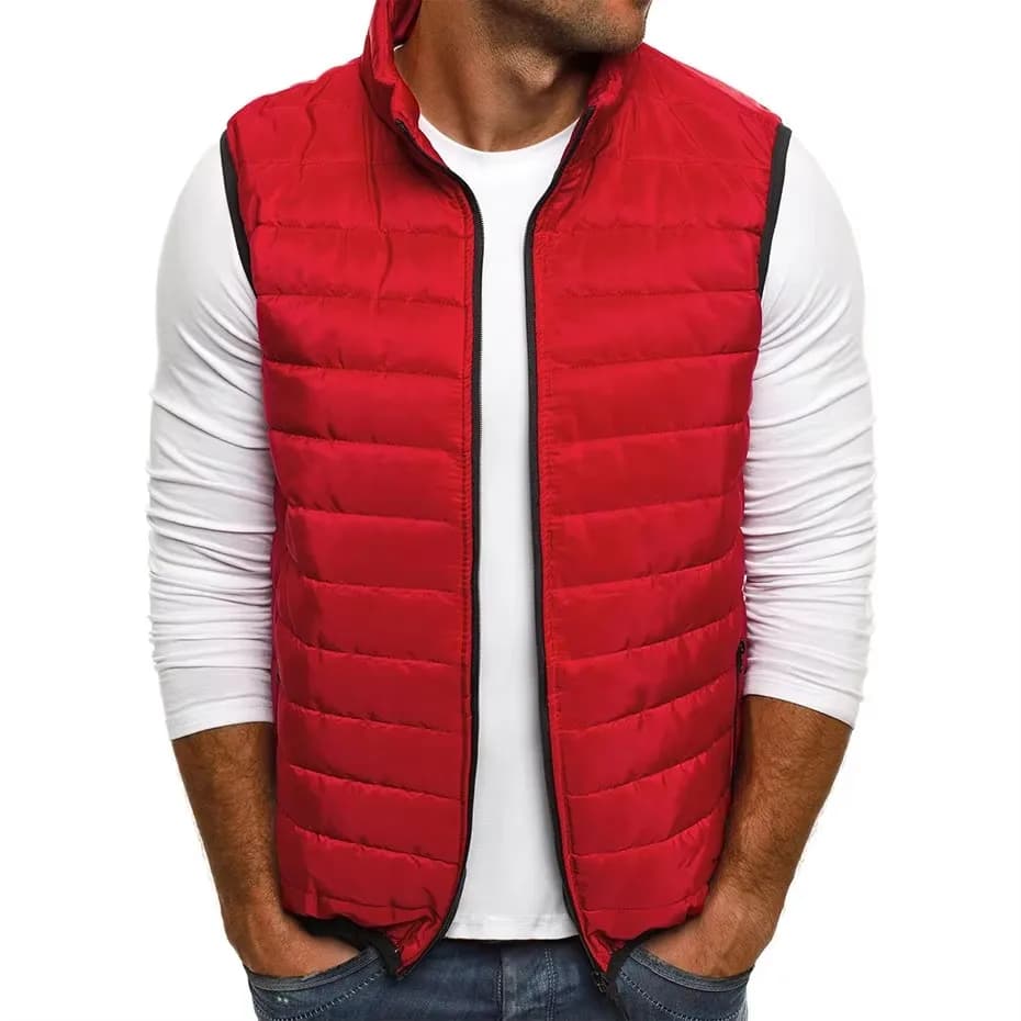 Gilet matelassé sans manches col montant homme hiver - Veste chaude en coton pour pêche