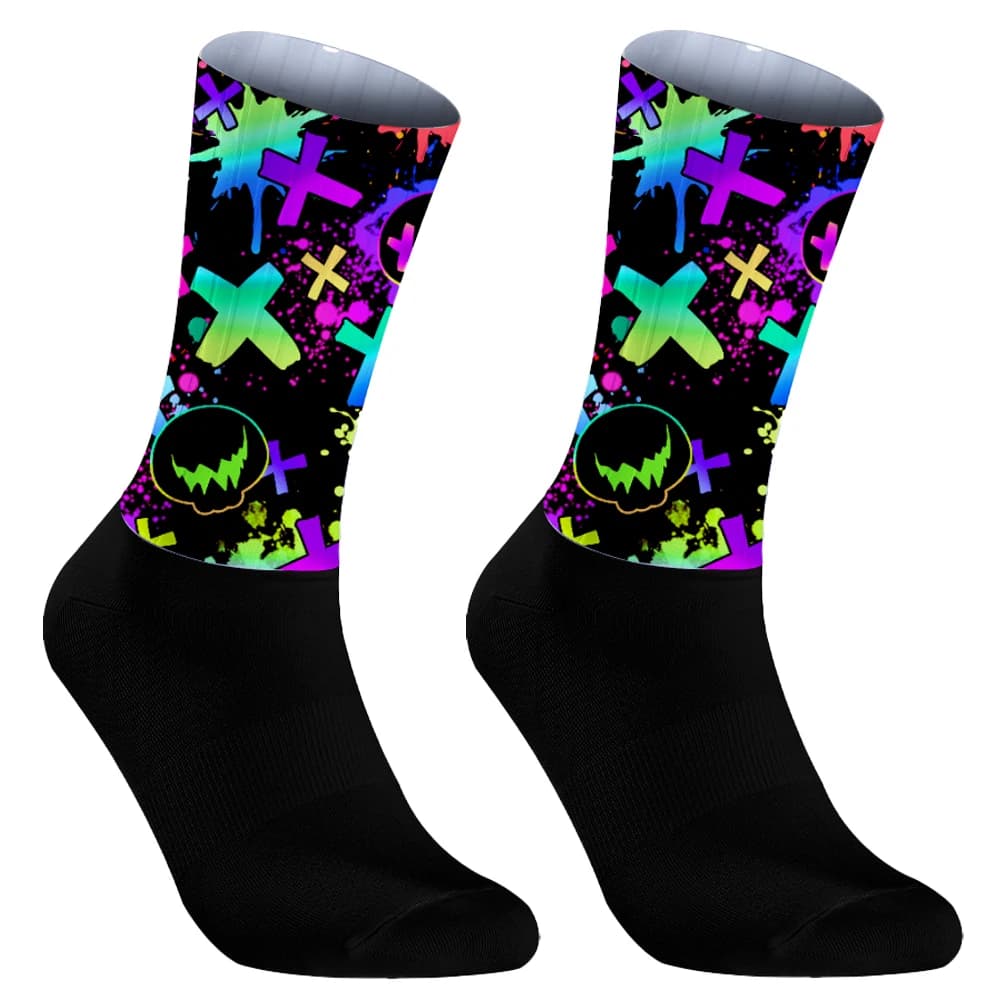Chaussettes vélo course running été anti-dérapantes silicone aérodynamiques graffiti 2024