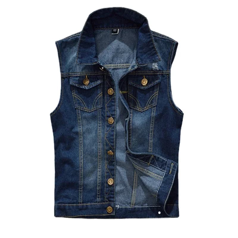Gilet denim pêche décontracté grande taille 6XL - Veste jeans déchirée bleu clair noir mode pêcheur