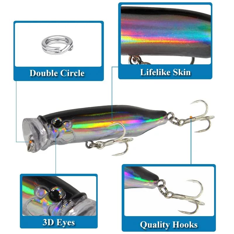 Leurre Popper Topwater 7cm 9.4g - Nouveau Leurres Dur Appât Crankbait pour la Pêche de la Perche