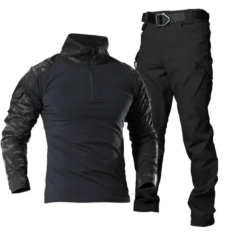 Ensemble de chasse camouflage Multicam Black - Tenue tactique respirante pour pêcheurs