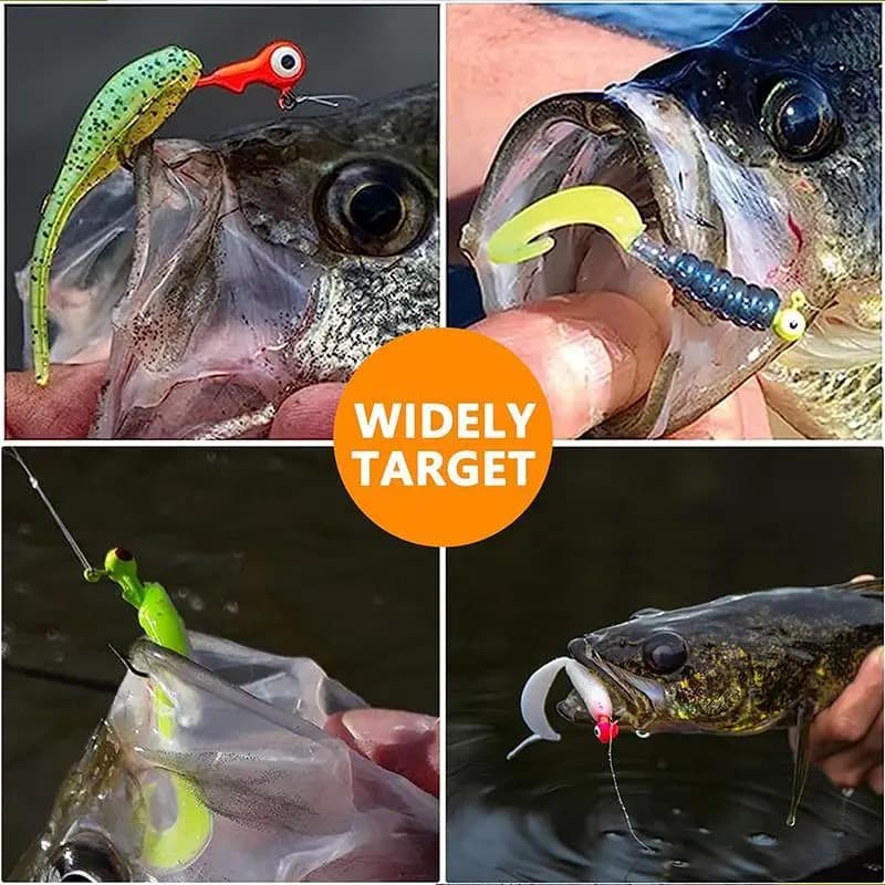 Lot 5 hameçons jig tête ronde pour leurres souples grub worm et appâts durs pêche