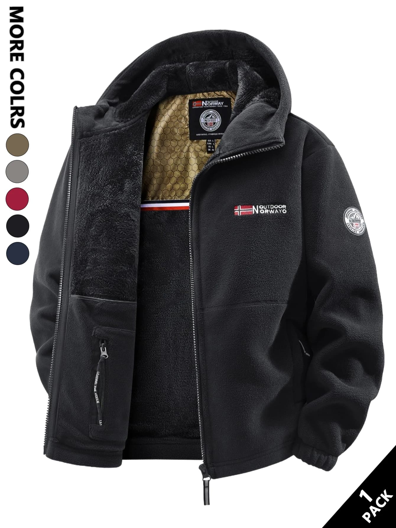 Veste de pêche hiver polaire capuche homme - Coupe-vent chaude sport running quotidien vacances