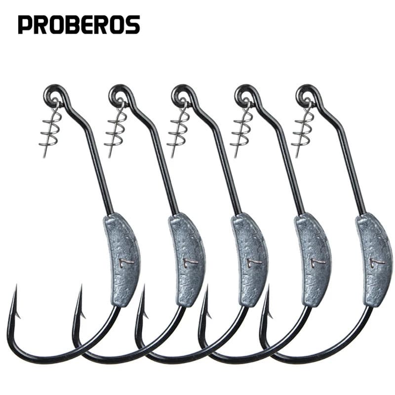 5 hameçons offset PRO BEROS plombés - Pour Texas rig et leurres souples carnassiers