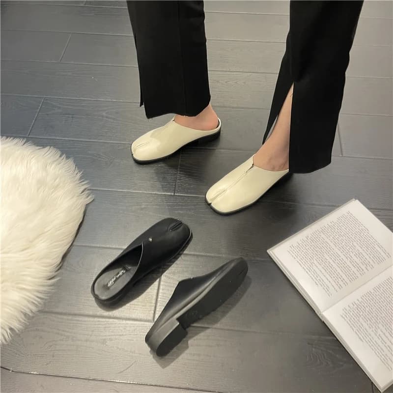 Chaussures tabi ninja cuir femme confortables mules plates orteils divisés pêche casual été