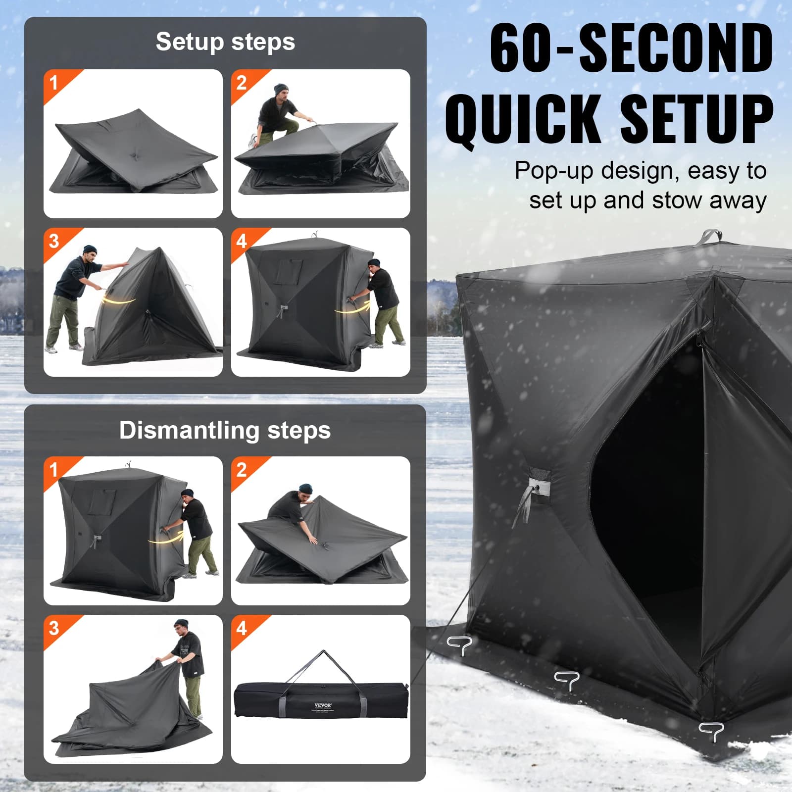 Tente de pêche sur glace portable SucceBuy 1-2 personnes - abri hiver étanche avec ancres et sac de transport