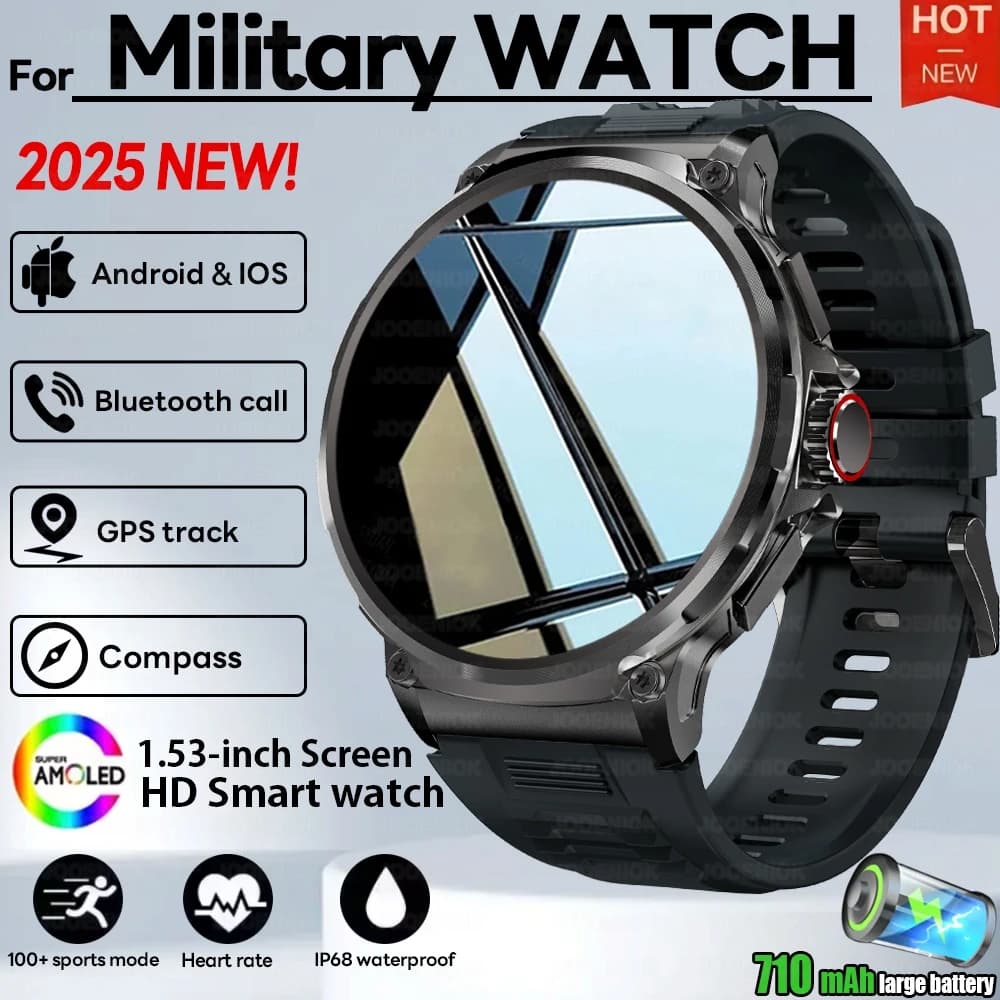 Montre GPS Militaire V69 2025 - Écran 1.85", GPS Intégré, IP68 Étanche 710mAh pour Hommes Sportifs