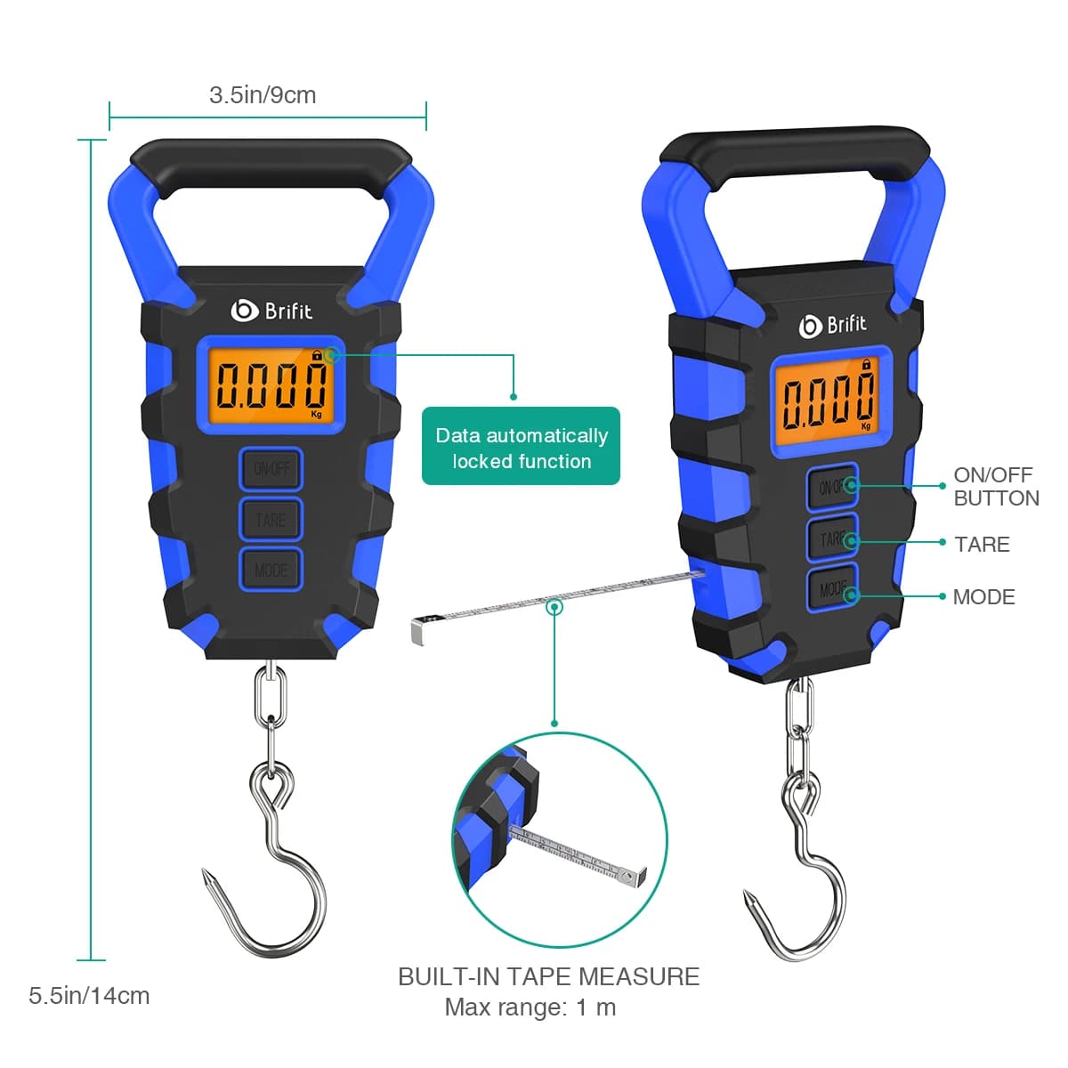 Balance digitale 50kg avec règle portable poissons bagages écran LED pêche