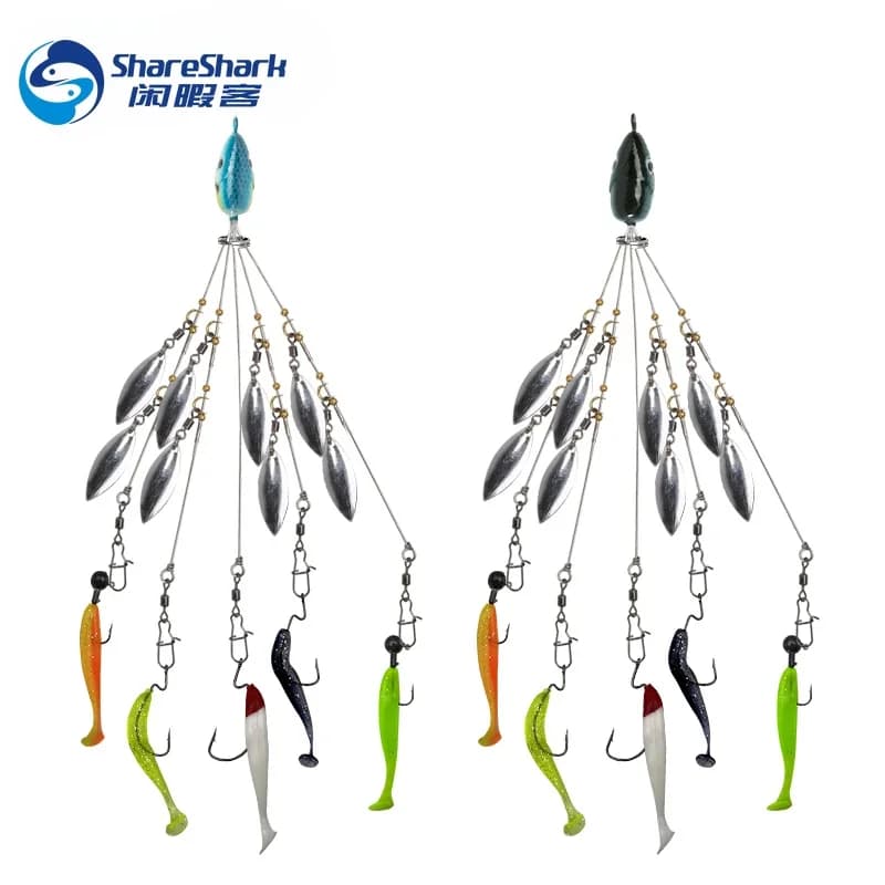 Rig Alabama 5 bras avec 8 lames ultralégères willow blade pour leurres nageurs pêche du bar et mer