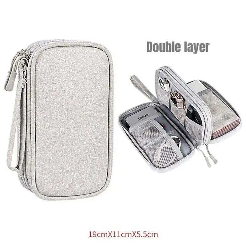 Pochette de rangement câbles étanche double couche - Organisateur voyage portable pour accessoires électroniques