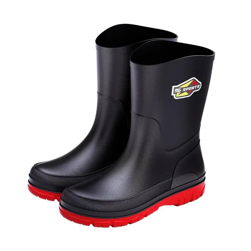 Bottes de pêche mi-mollet homme noir pur - Chaussures imperméables antidérapantes tailles 30-48 écologiques